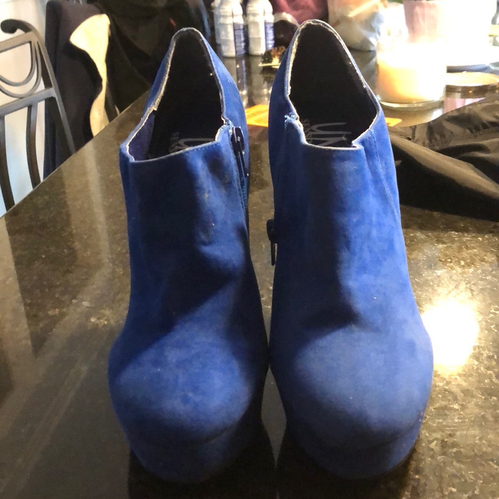 Blue suede heels
